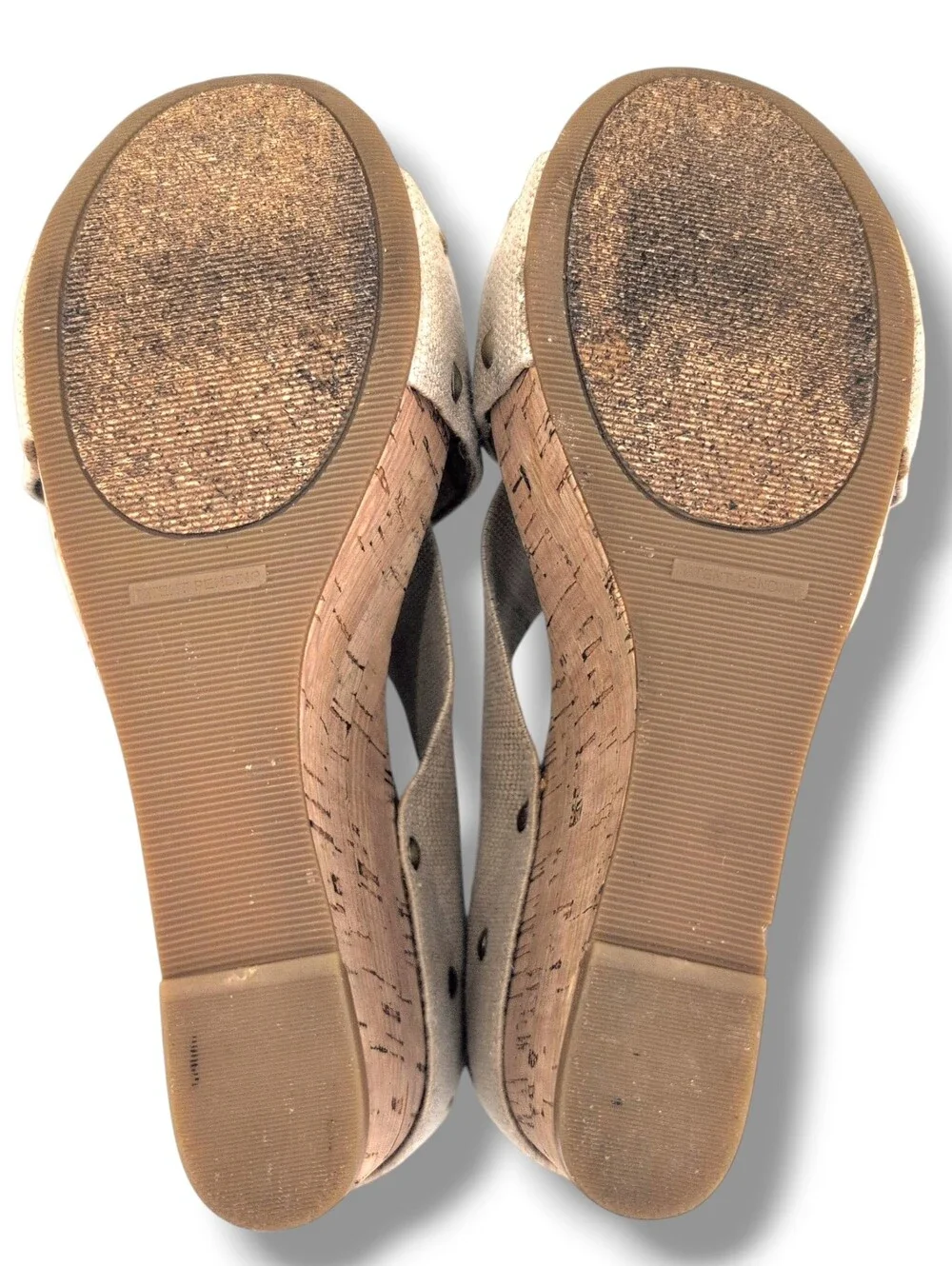 Lucky Brand Miller 2 Size 8.5M Neutral Tan/Beige Textured Fabric Platform Wedges